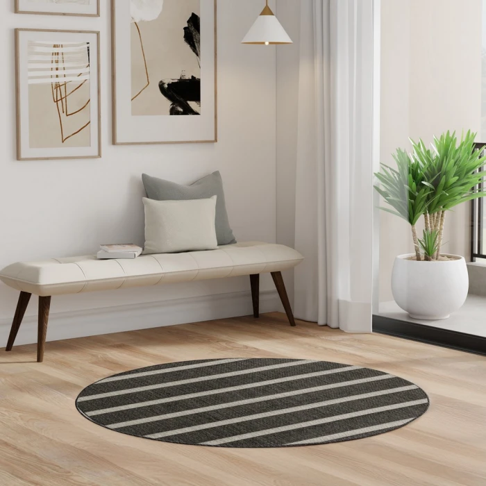 Nourison Positano Black Ivory POS03 4ft. Round Rug