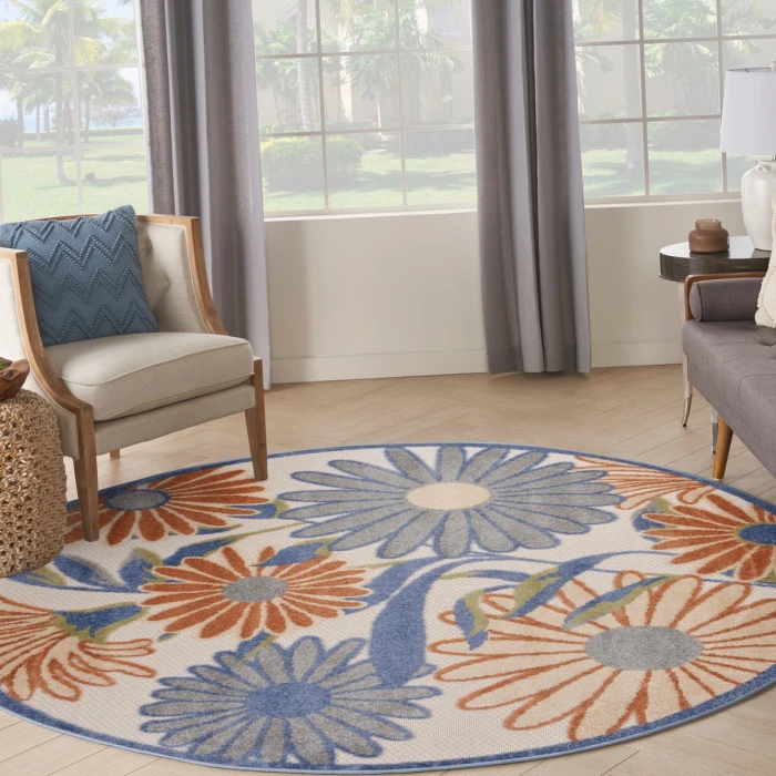 Nourison Aloha Beige Multicolor ALH33 5 ft. 3 in. X Round Rug