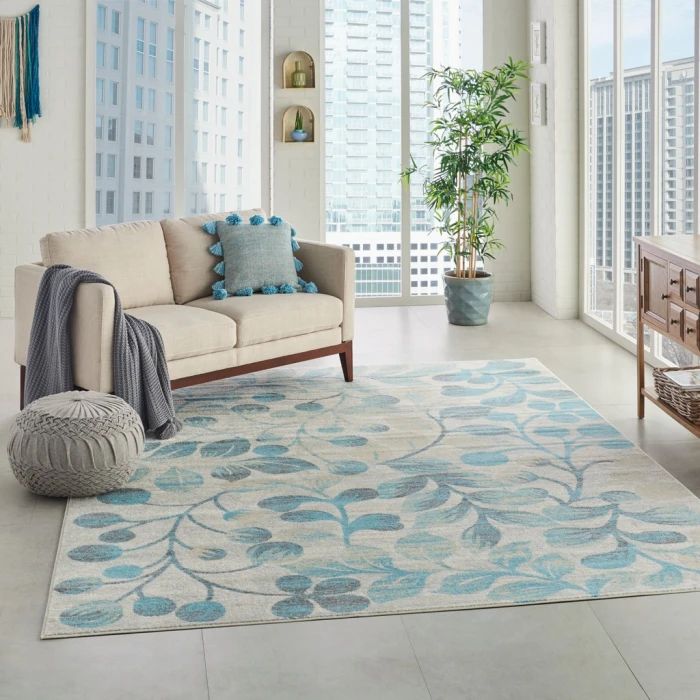 Nourison Tranquil Area Rug TRA03-Ivory/Turquoise