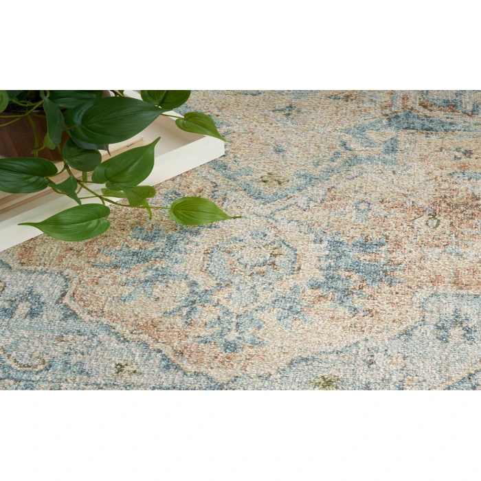 Nourison Astra Machine Washable Beige Blue ASW12 6 ft. 7 in. X 9 ft. Rectangle Rug