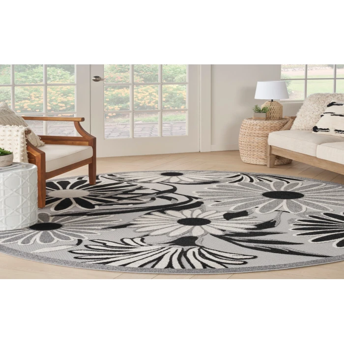 Nourison Aloha Black White ALH33 5 ft. 3 in. Round Rug
