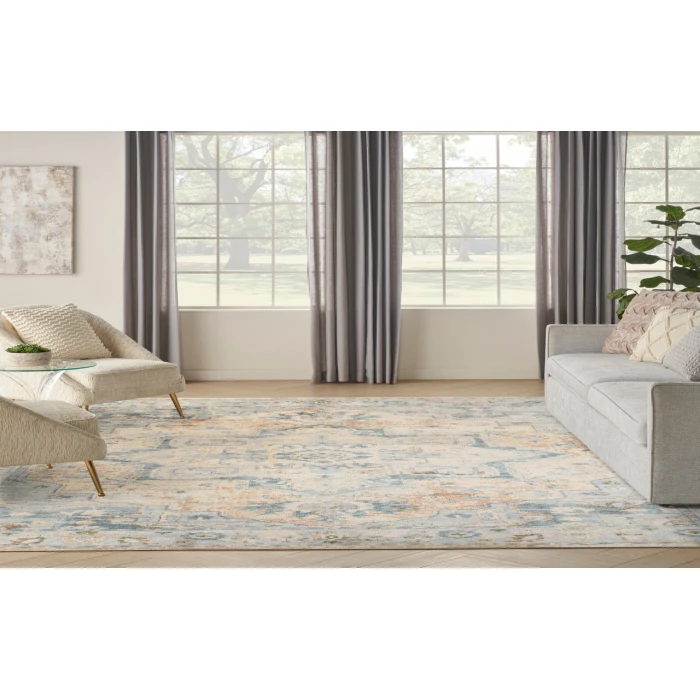 Nourison Astra Machine Washable Beige Blue ASW12 7 ft. 10 in. X 10 ft. Rectangle Rug