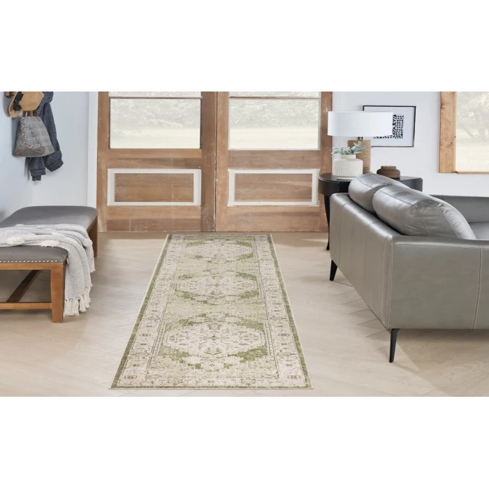 Nourison Astra Machine Washable Ivory Green ASW11 2 ft. 2 in. X 10 ft. Rectangle Rug