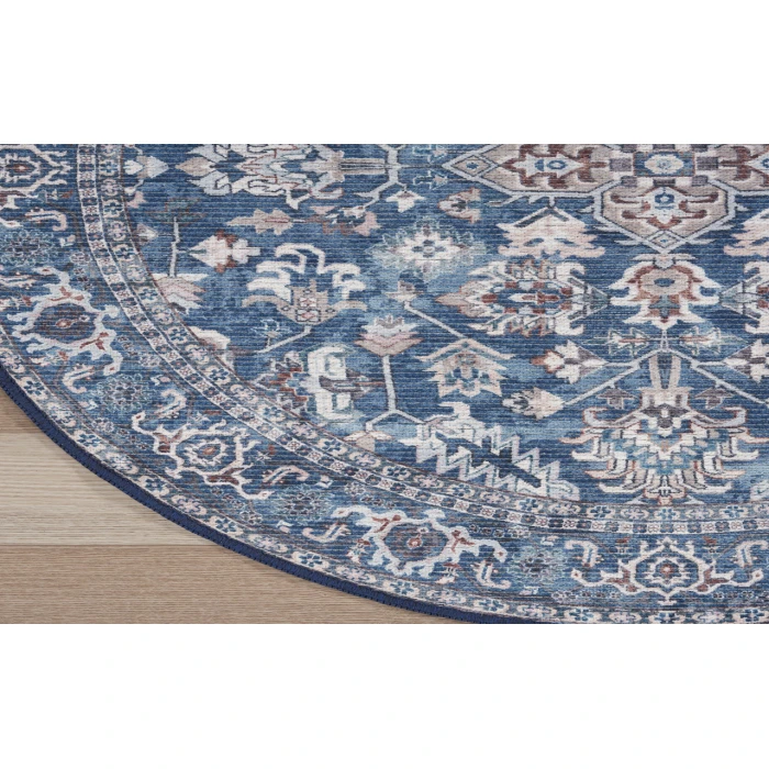 Nicole Curtis Machine Washable Series 1 Navy Ivory SR104 7 ft. 10 in. Round Rug
