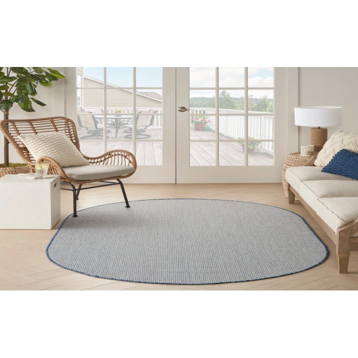 Nourison Courtyard Ivory Blue COU01 5 ft. X 8 ft. Oval Rug