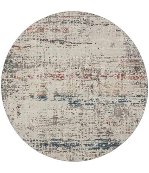Nourison Rustic Textures Area Rug RUS14 Light Grey Multi 5'3" Round