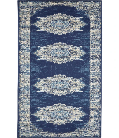 Nourison Grafix Navy Blue GRF14 2 ft. X 6 ft. Rectangle Rug