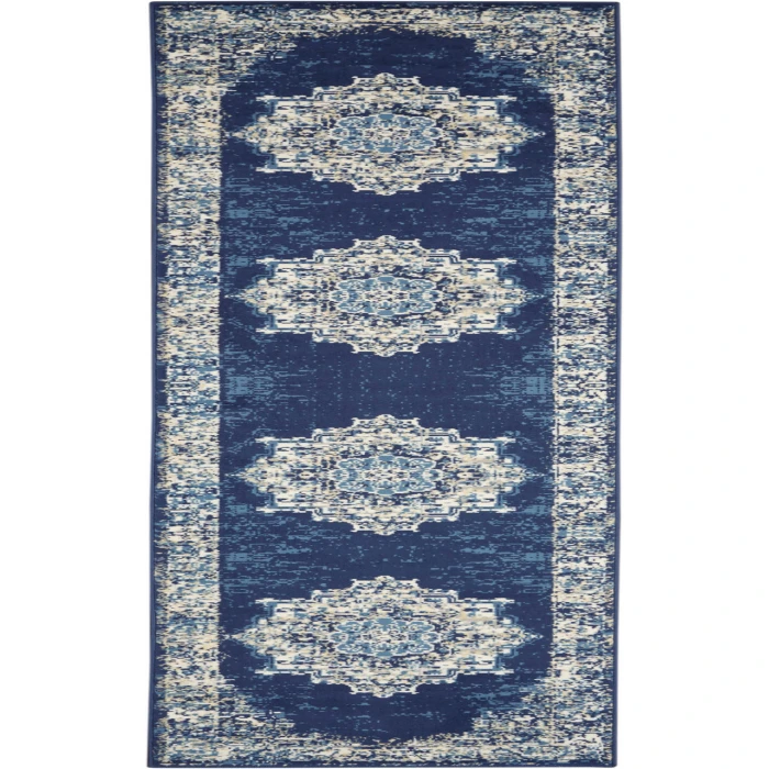 Nourison Grafix Navy Blue GRF14 2 ft. X 6 ft. Rectangle Rug