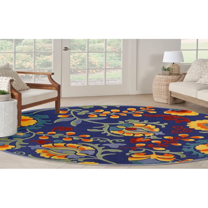 Nourison Aloha Navy Multicolor ALH17 7’10” Round Rug