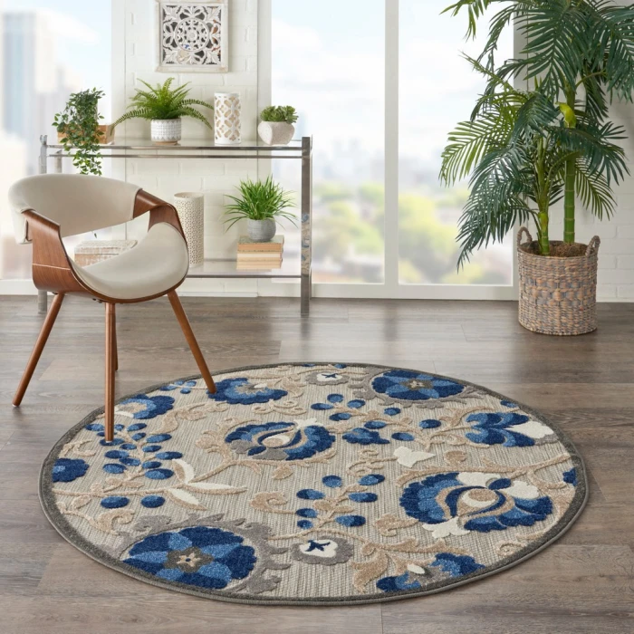 Nourison Aloha Round Area Rug ALH17-Natural/Blue