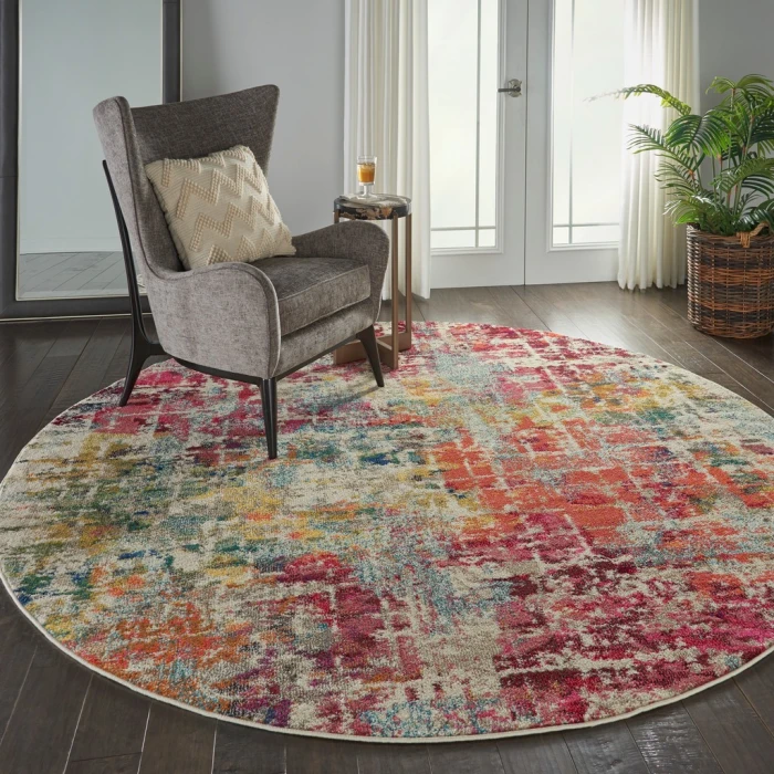 Nourison Celestial Round Area Rug CES13-Pink/Multicolor