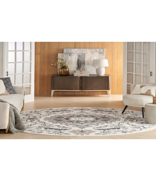 Nourison Elation Ivory Grey ETN09 5 ft. 3 in. Round Rug