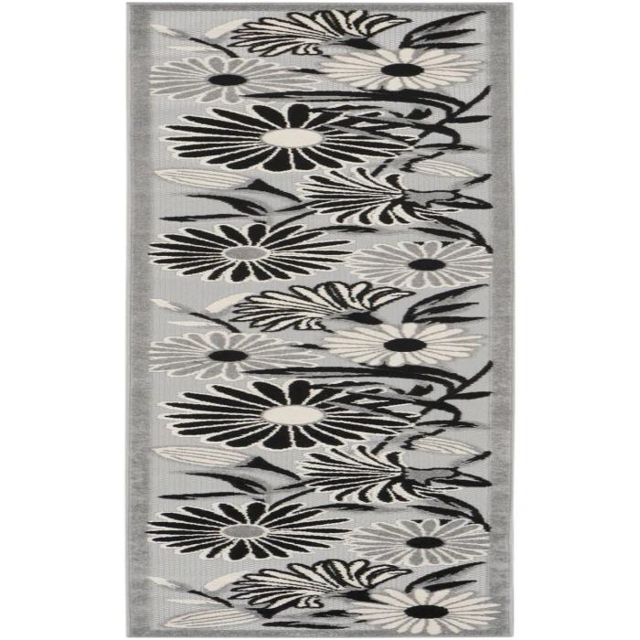 Nourison Aloha Black White ALH33 2 ft. 3 in. X 8 ft. Rectangle Rug