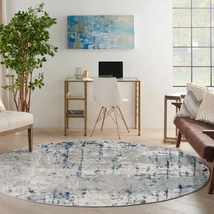 Nourison Quarry Ivory Grey Blue QUA01 10 ft. X Round Rug