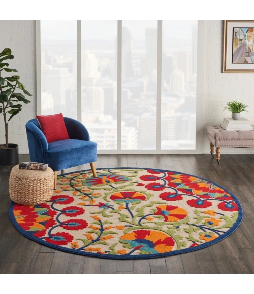 Nourison Aloha Round Area Rug ALH20-Red/Multicolor