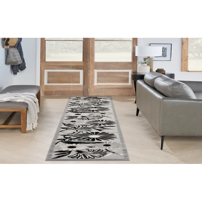Nourison Aloha Black White ALH33 2 ft. X 6 ft. Rectangle Rug