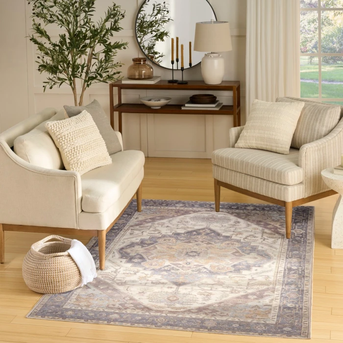 Nourison Vintage Washables Ivory Purple VWS13 4 ft. X 6 ft. Rect. Rug