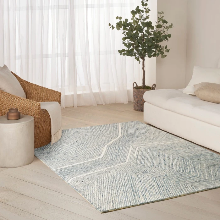 DKNY Pure Angles Ivory Blue ANG01 5 ft. X 7 ft. Rect. Rug