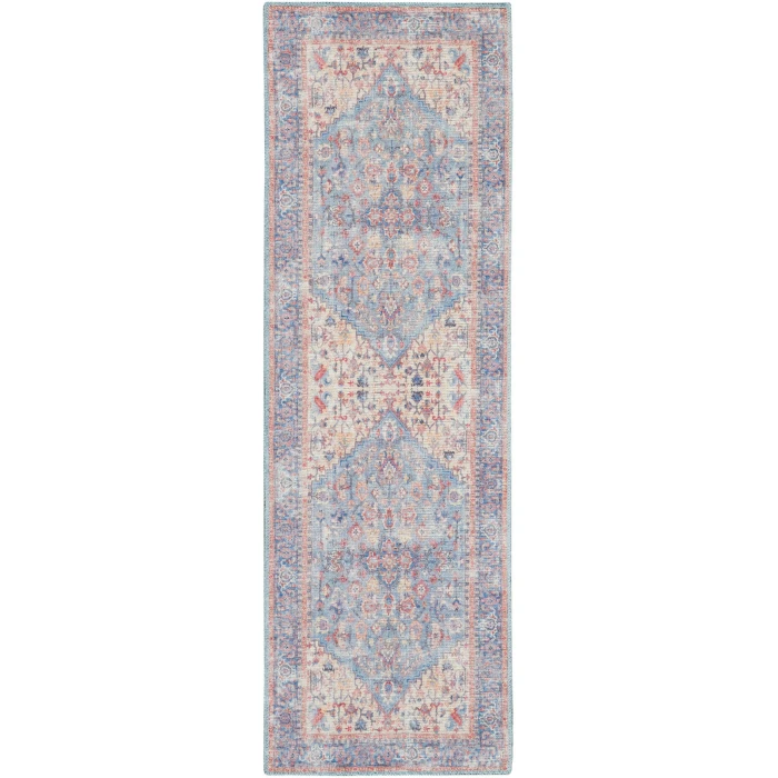 Nicole Curtis Machine Washable Series 1 Area Rug SR104 Blue/Multi 7' Runner