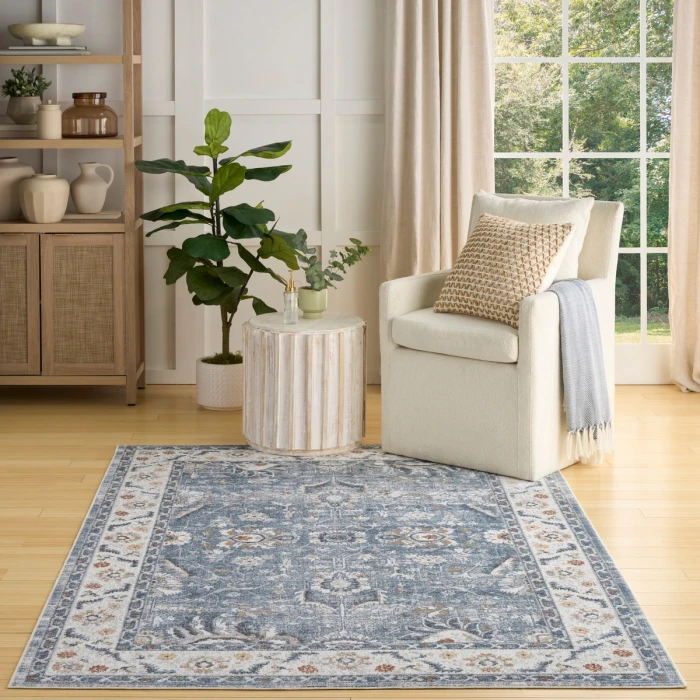 Nourison Astra Machine Washable Blue ASW20 6 ft. 7 in. X 9 ft. Rect. Rug
