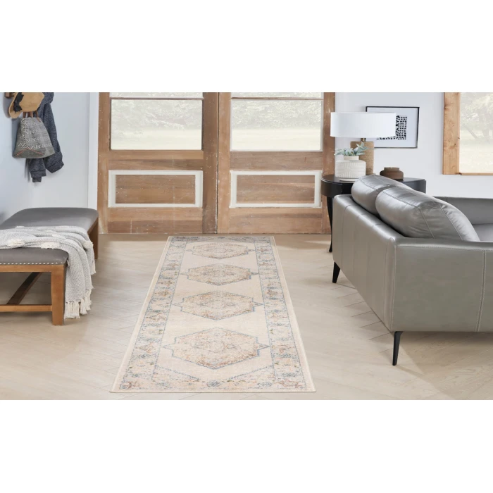 Nourison Astra Machine Washable Ivory Blue ASW13 2 ft. 2 in. X 10 ft. Rectangle Rug