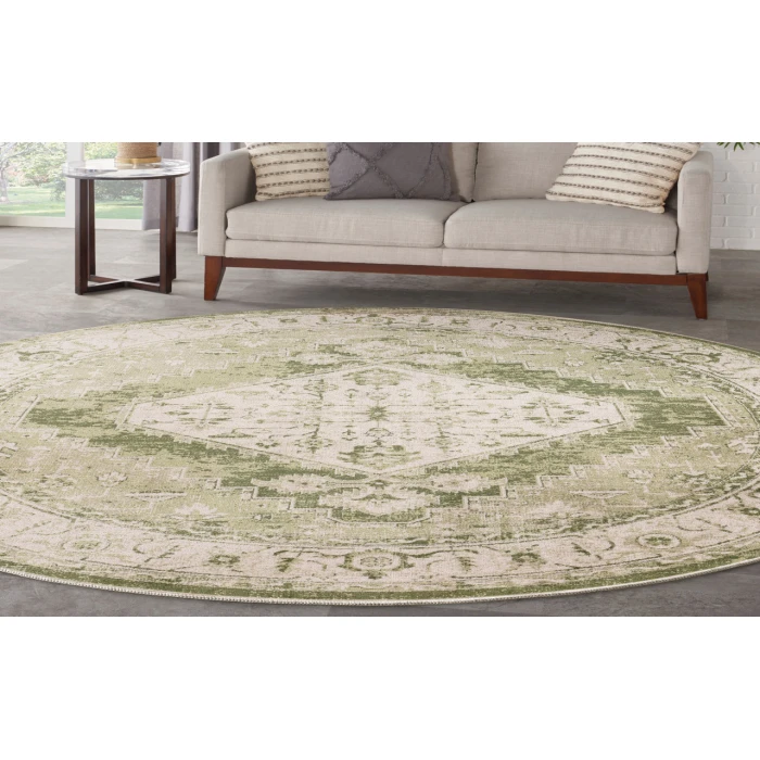 Nourison Astra Machine Washable Ivory Green ASW11 5 ft. 3 in. Round Rug