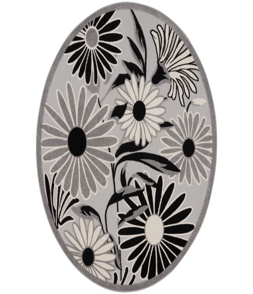 Nourison Aloha Black White ALH33 5 ft. 3 in. Round Rug
