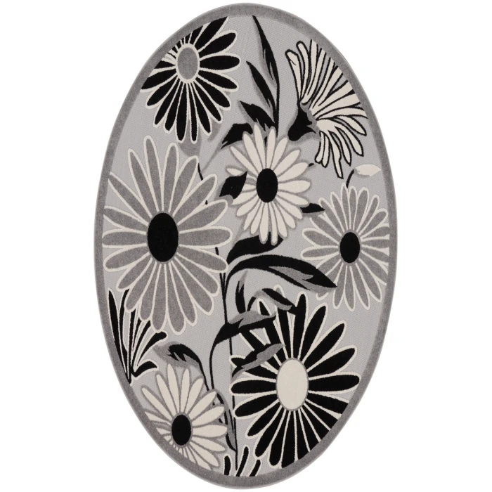 Nourison Aloha Black White ALH33 5 ft. 3 in. Round Rug