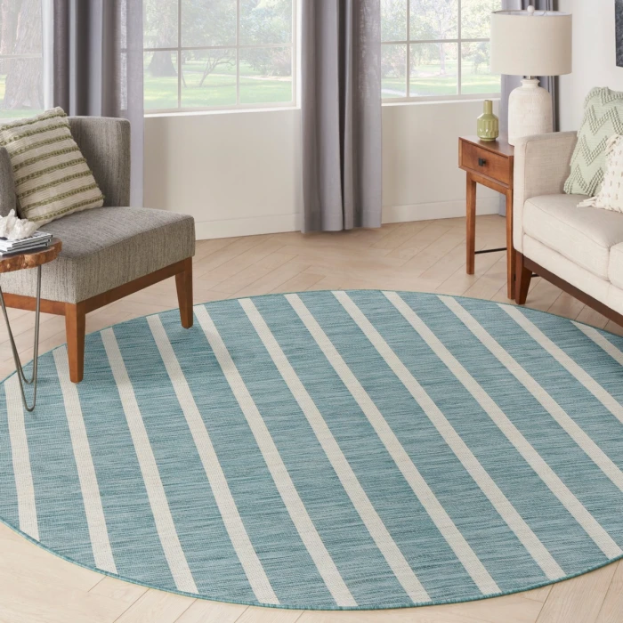 Nourison Positano Aqua Ivory POS03 6 ft. X Round Rug