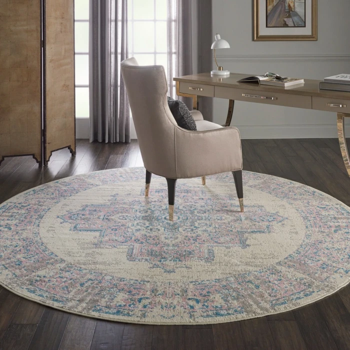 Nourison Grafix Round Area Rug GRF14-Ivory/Pink