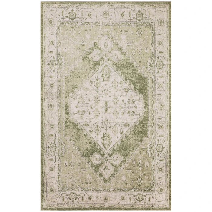 Nourison Astra Machine Washable Ivory Green ASW11 5 ft. 3 in. X 7 ft. Rectangle Rug