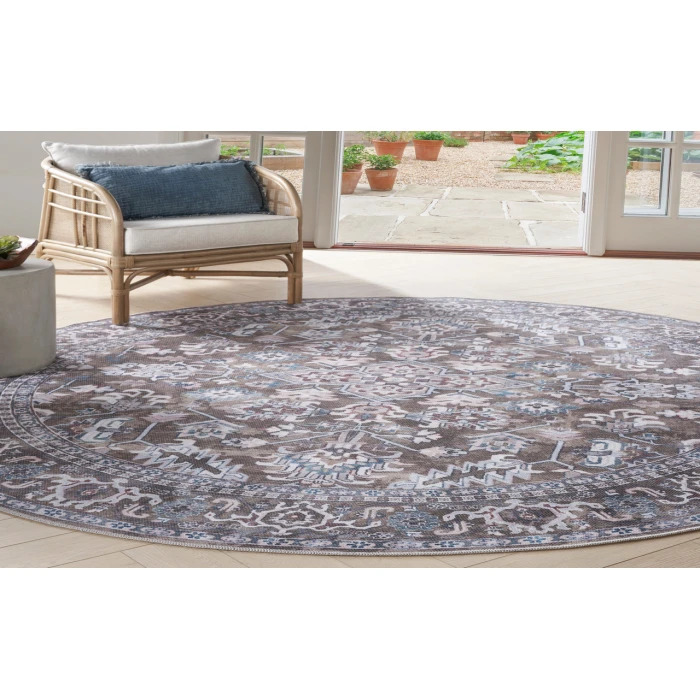 Nicole Curtis Machine Washable Series 1 Olive Ivory SR104 5 ft. 3 in. Round Rug