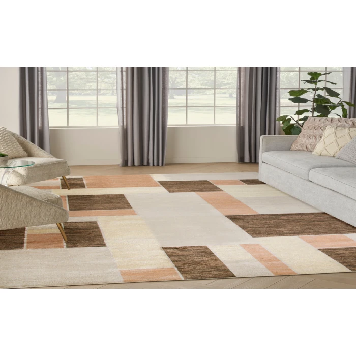 Nourison Astra Machine Washable Beige Multicolor ASW09 6 ft. 7 in. X 9 ft. Rectangle Rug