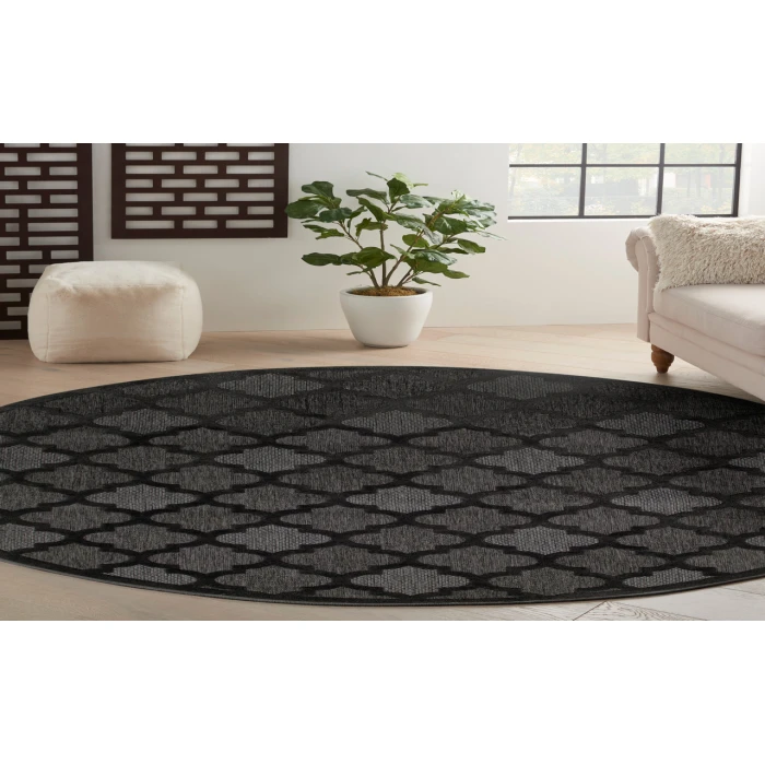 Nourison Easy Care Charcoal Black NES01 8 ft. Round Rug