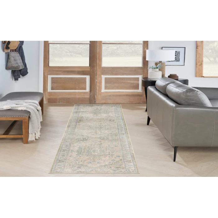 Nourison Astra Machine Washable Blue Green ASW12 2 ft. 2 in. X 8 ft. Rectangle Rug