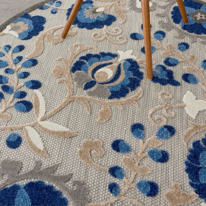 Nourison Aloha Round Area Rug ALH17-Natural/Blue