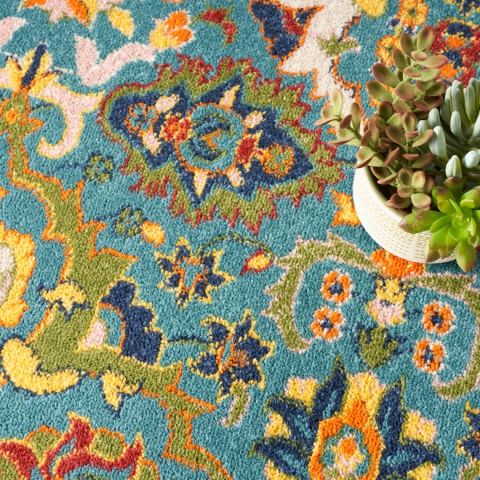 Nourison Allur Area Rug ALR03 Turquoise Ivory