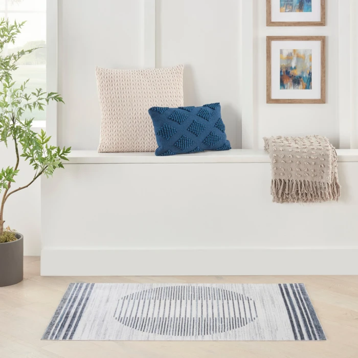 Nourison Astra Machine Washable Area Rug ASW05 Ivory Blue