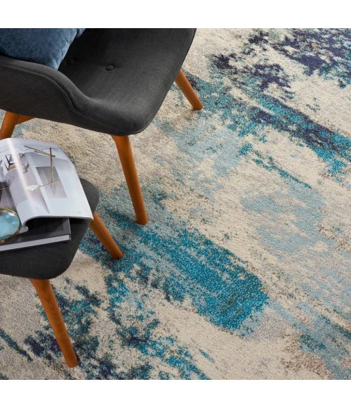 Nourison Celestial Area Rug CES02-Ivory/Teal Blue