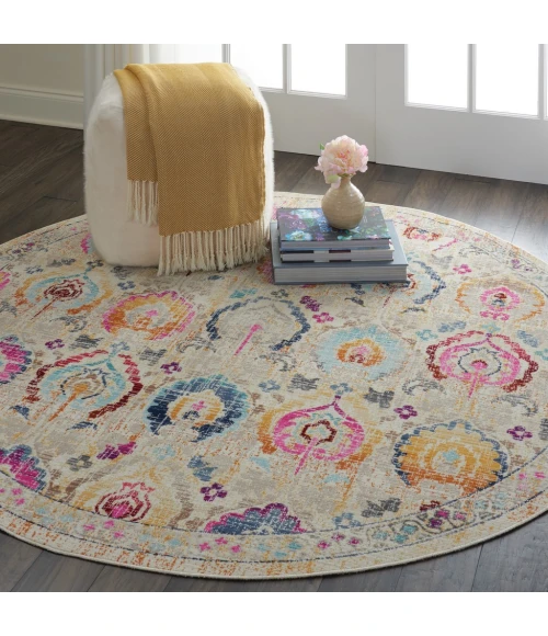 Nourison Vintage Kashan Round Area Rug VKA04-Ivory/Multicolor