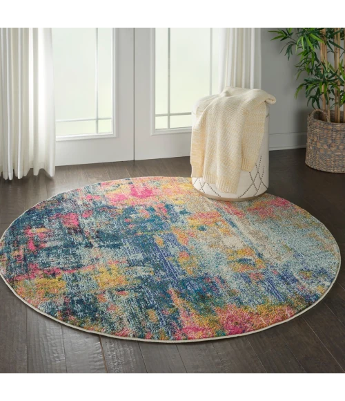 Nourison Celestial Round Area Rug CES09-Blue/Yellow