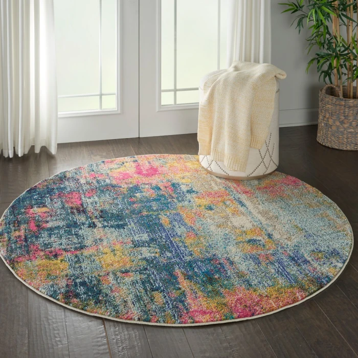 Nourison Celestial Round Area Rug CES09-Blue/Yellow