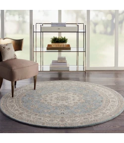 Nourison Home Living Treasures LI15 Aqua Ivory 5 ft. 10 in. Round Area Rug