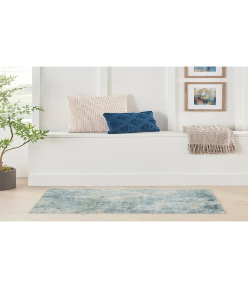 Nourison Astra Machine Washable Blue Ivory ASW07 3 ft. 3 in. X 5 ft. Rectangle Rug