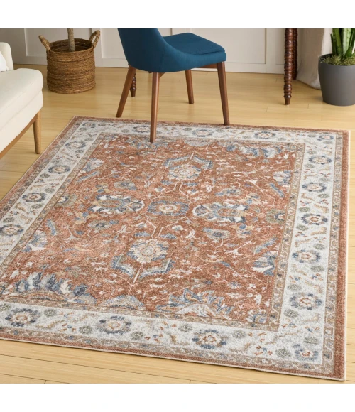 Nourison Astra Machine Washable Rust Ivory ASW20 5 ft. 3 in. X 7 ft. Rect. Rug