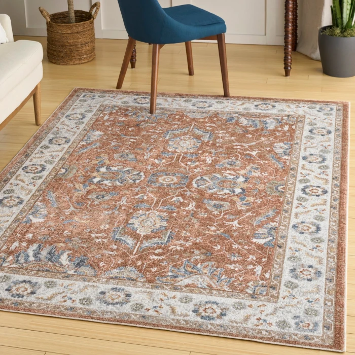 Nourison Astra Machine Washable Rust Ivory ASW20 5 ft. 3 in. X 7 ft. Rect. Rug
