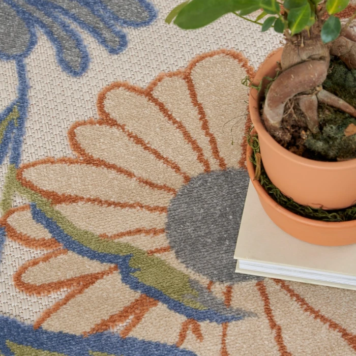 Nourison Aloha Beige Multicolor ALH33 5 ft. 3 in. X Round Rug