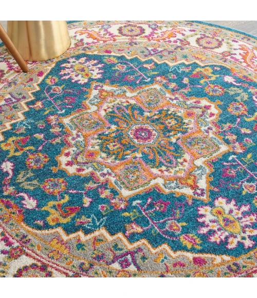 Nourison Passion Area Rug PSN20 Teal Multicolor 4' x ROUND