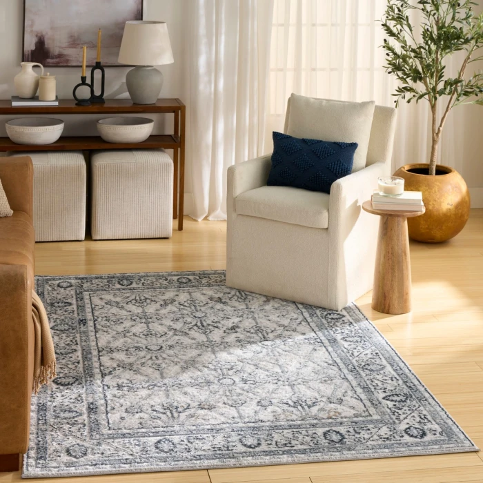 Nourison Dekor Grey Navy DEK03 5 ft. 3 in. X 7 ft. Rect. Rug