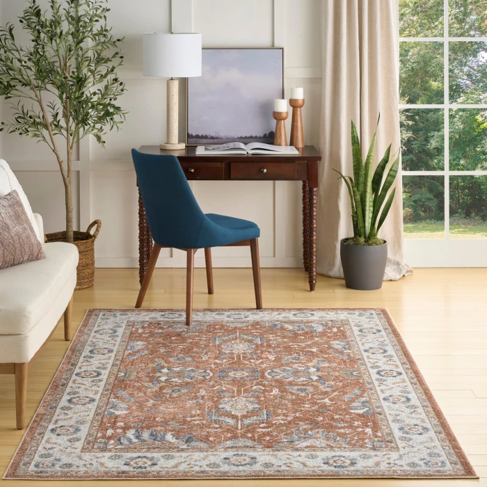 Nourison Astra Machine Washable Rust Ivory ASW20 6 ft. 7 in. X 9 ft. Rect. Rug